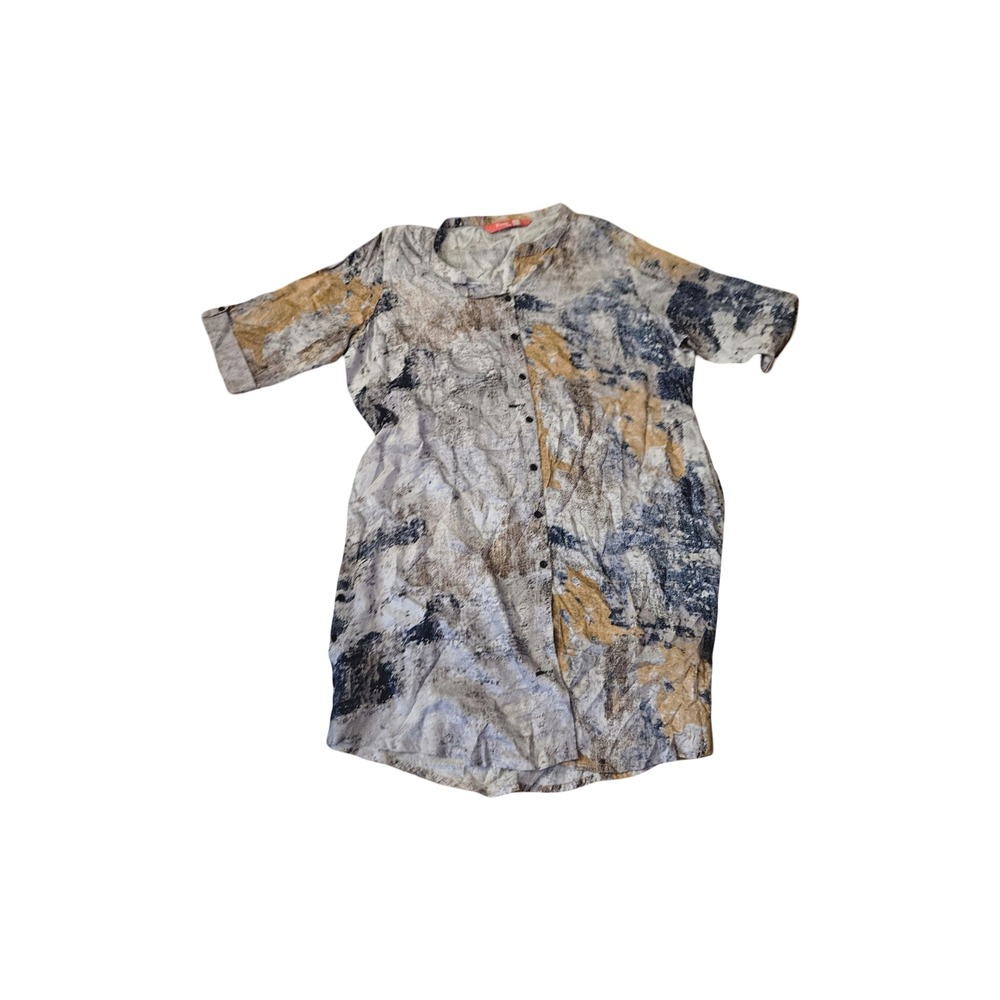 Prom Tunic Womens 3XL Abstract Marble Print Button Front Short Sleeve Top Blue